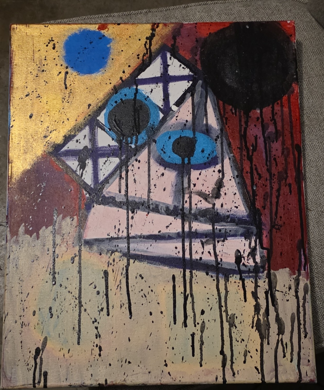 Abstract Geometric Original Acrylic Painting on Canvas, Modern Multicolor Art