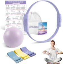 Pilates Essentials Kit for Women, 13.5" Ring and Ball Set with Purple 