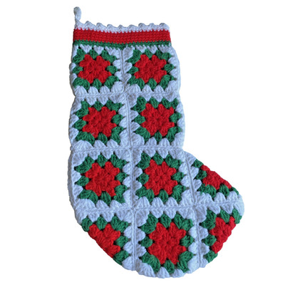 Vintage Granny Square Christmas Stocking Handmade Crochet Holiday Decor