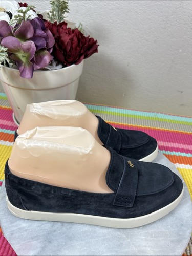 Mocasín de ballet de gamuza negro Tory Burch zapatos planos de conducción logotipo dorado para mujer EE. UU. 6 M - Imagen 4 de 12