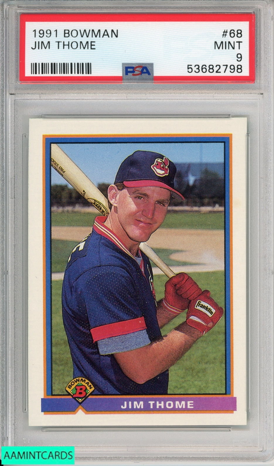 1991 BOWMAN JIM THOME #68 ROOKIE CLEVELAND INDIANS HOF RC PSA 9 MINT