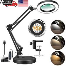 10X Magnifying Glass Desk Light Magnifier LED Lamp Reading Lamp With Base& Clamp