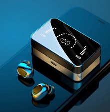 BLUETOOTH 5.0 WIRELESS WATERPROOF IPX-6 IN-EAR EARBUDS LED MIRROR SCREEN CASE
