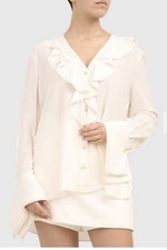 Alexander McQueen 100% Silk Ruffle Shirt with Pearl button New With Tag IT46