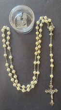 New-First Holy Communion Gift. 5mm Cat's Eye Bead Rosary w/ Chalice Centerpiece