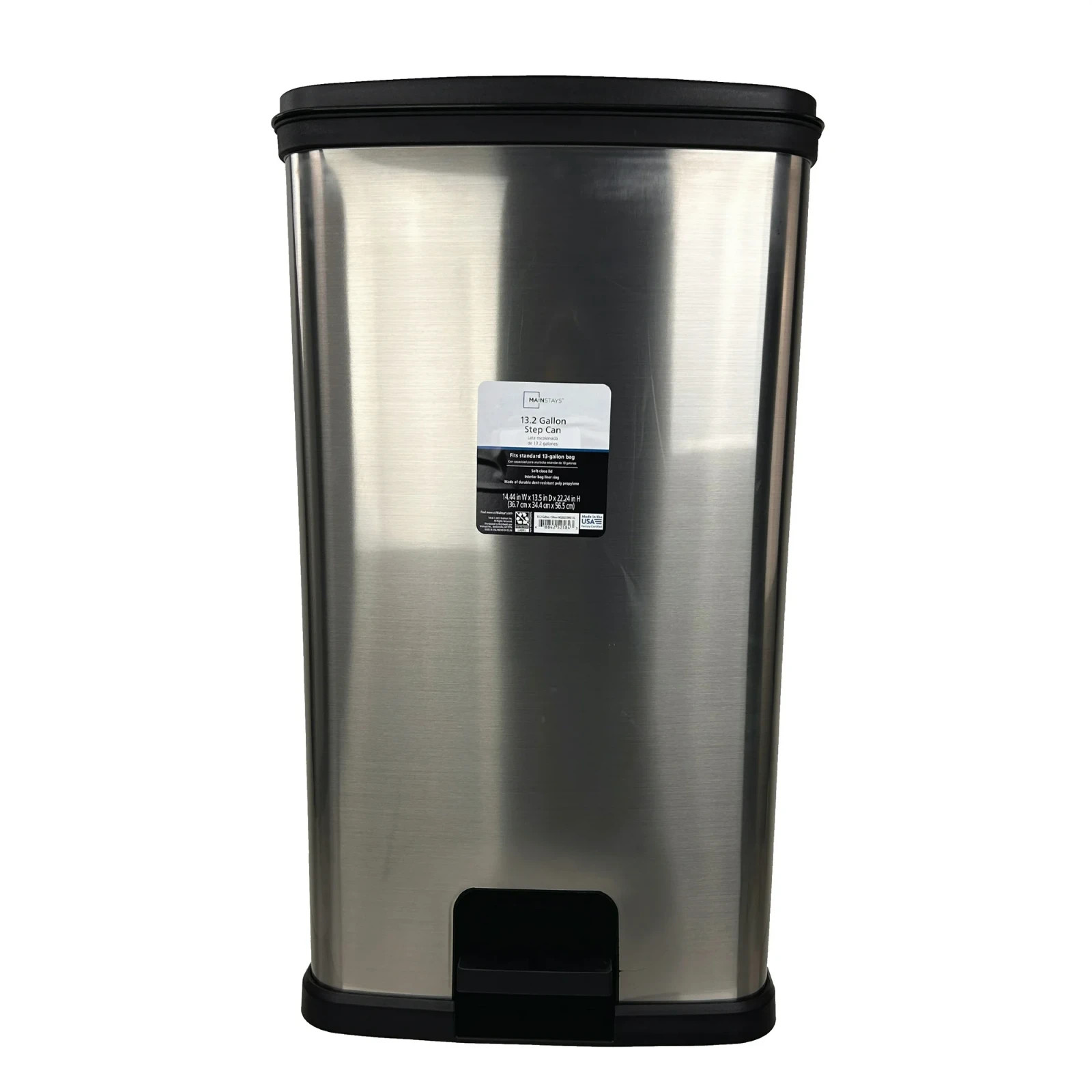 Mainstays Kitchen Trash Can, 13.2 Gallon Plastic Step Garbage Bin,Lid, Silver