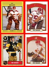 PAT RIGGIN 4 Different Hand Made Hockey Art Photo Cards Goalie FLAMES PENGUINS
