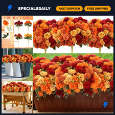 12 Pcs Fall Faux Mums - Burnt Orange Artificial Flowers for Outdoor Decor