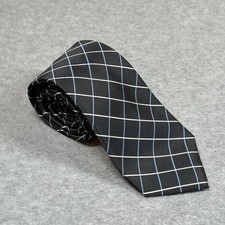 Nordstrom Men  s Shop Long Neck Tie Black 100 Silk Windowpane Blue White Plaid