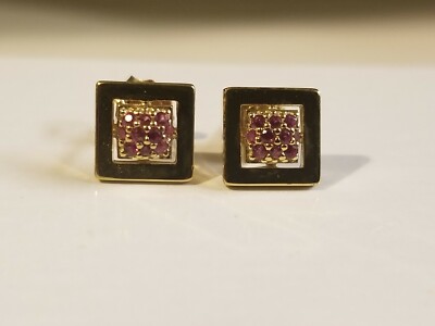 Simple Square Sterling Silver Stud with Lab created Ruby