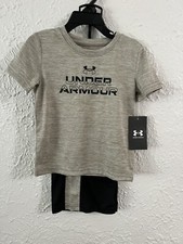 NWT Under Armour Toddler Athletic Shirt Shorts, Taupe Black, 2T