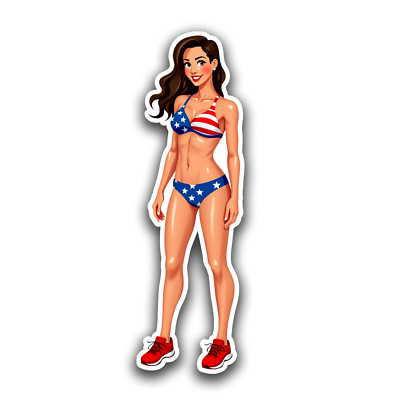 Bikini Babe 5 inch Sticker American Flag Swimsuit Vinyl Decal High Resolution