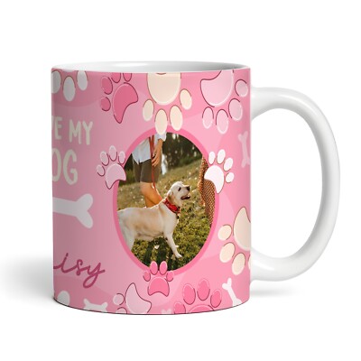 I Love My Dog Liebhaber Geschenk rosa Pfotenabdruck Foto Kaffee Tee Tasse personalisiert Tasse