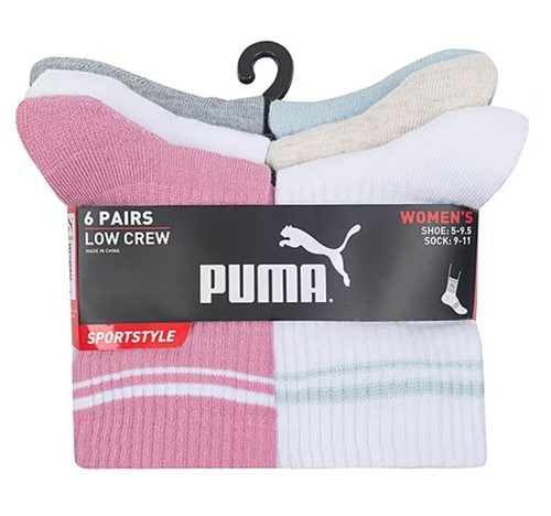 PUMA SOCKS WOMEN'S - LOW CREW 243 - LINE 2 PINK MULTI - SHOE SZ 5-9.5 - PACK 6 - Picture 2 of 2