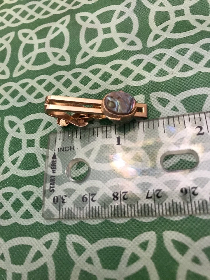 Signed Swank Brand Vintage Gold Tone Abalone Shell Tie Bar Clip FREE SHIPPING - Image 2 of 3