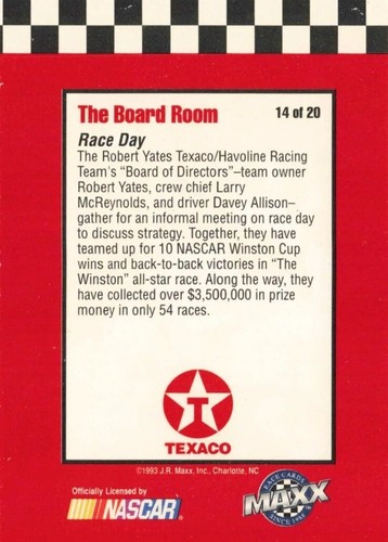 1993 Davey Allison Maxx The Board Room Card 14 of 20 - R#1 - Picture 2 of 2