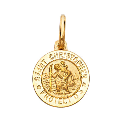 14K Yellow Gold Religious St. Christopher Pendant For Woman men Gold Pendant 