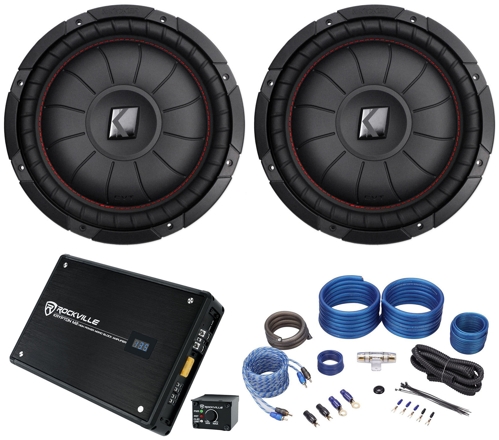 2 Автомобильных сабвуфера малой мощности Kicker 43CVT122 COMPVT мощностью 12 Вт мощностью 1600 Вт Моноусилитель Комплект усилителей 65790₽