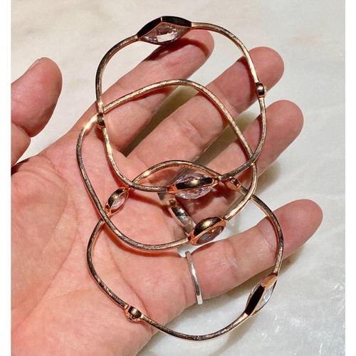 LOT OF 3 HENRI BENDEL SWAROVSKI CRYSTAL ROSE GOLD PLATED BANGLE BRACELETS SIGNED - Picture 4 of 11