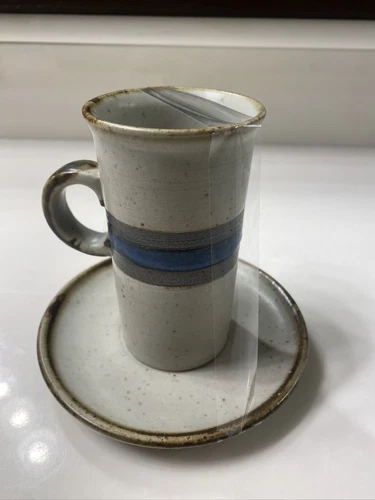 Hand Crafted Otagiri Original Cup Saucer Japan Blue Brown Speckled Gray Mariner