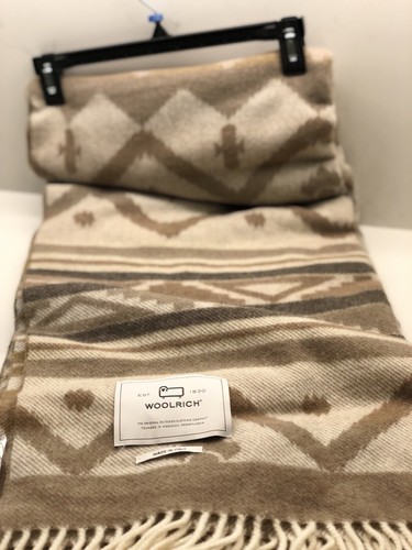 Woolrich Throw Blanket Wool Brown Jacquard Made in Italy New - Picture 5 of 5