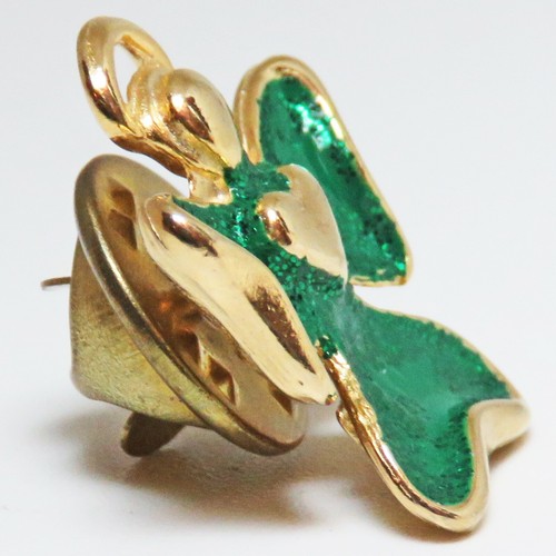 Tachuela/pin de corbata de ángel trébol de San Patricio chapado en oro - Imagen 6 de 8