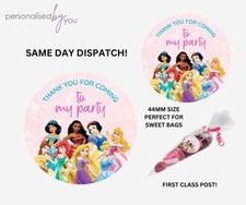 Disney Princesses Thank You For Coming To My Party Bag Sweet Bag Round Stickers