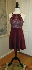 XTRAORDINARY Maroon Party Dress w/ Spaghetti Straps & Silver Beads ~ Sz 3 Junior
