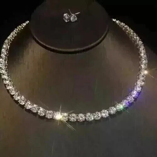 14K White Gold Plated 18" 4MM 22Ct Round Cut Lab Created Diamond Tennis Necklace - Image 4 of 4