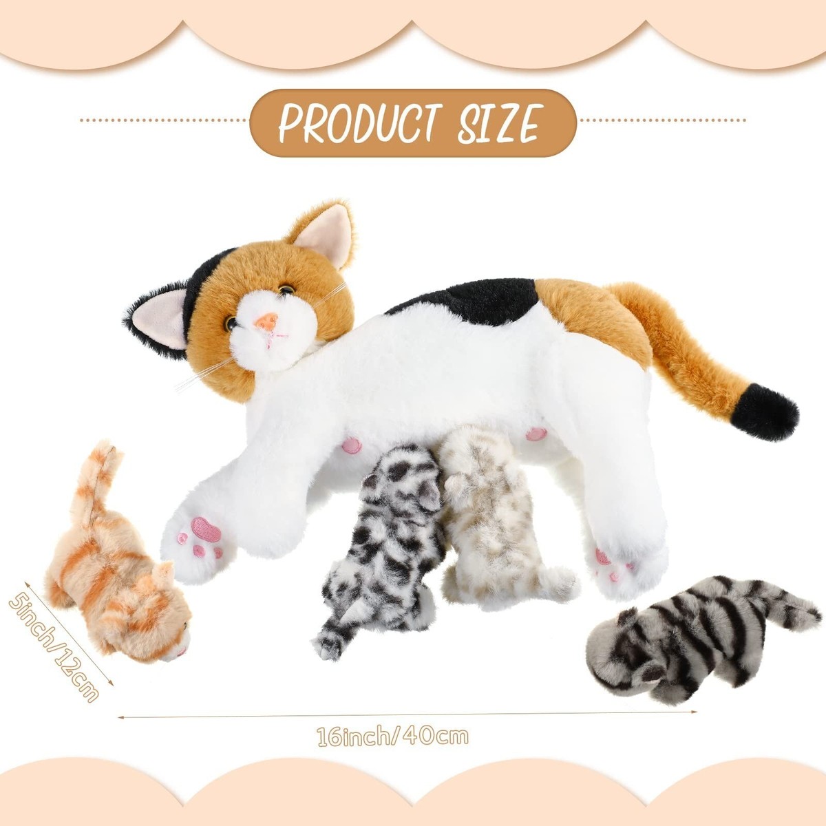 Nurturing Cat Stuffed Animal with Plush Kittens, for Girls and