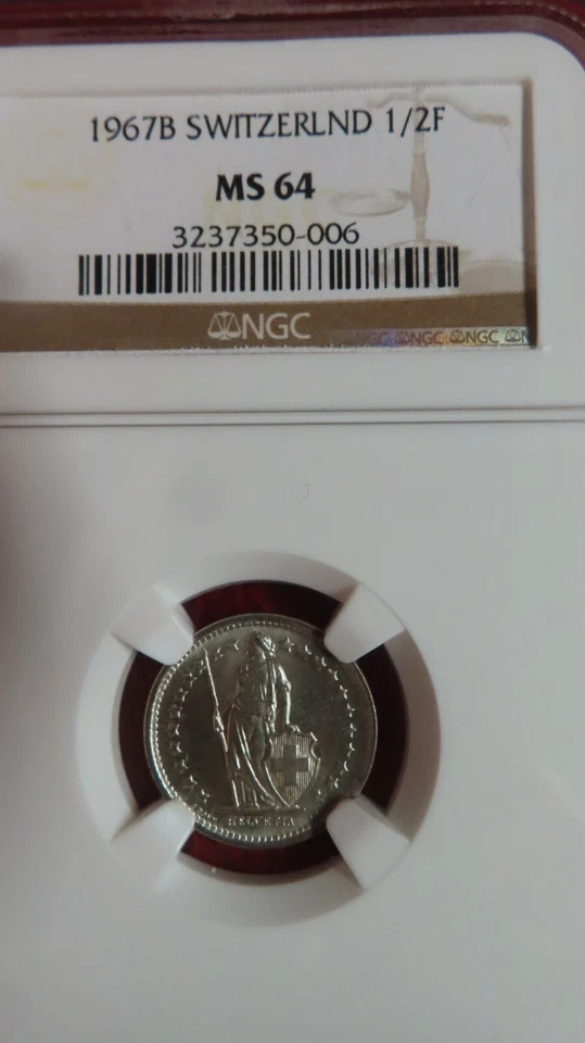 SWITZERLAND , SILVER 1/2 FRANC 1967 B - NGC MS 64 , LOOKS BETTER THEN ALLREST - Image 3 of 4