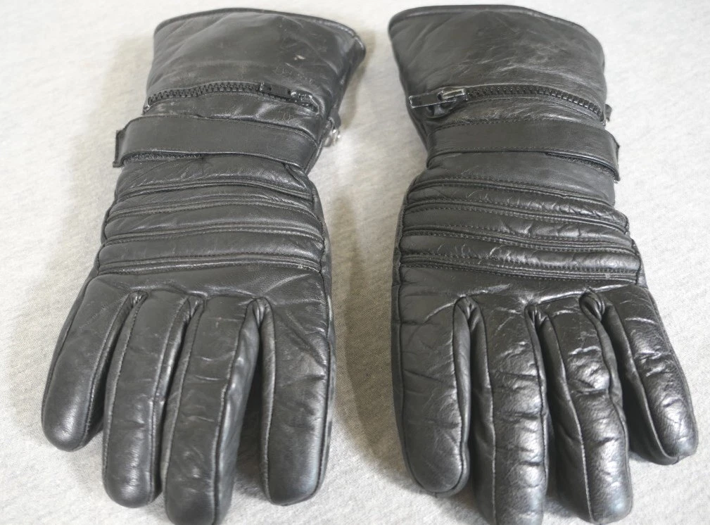 Black Men's Leather Winter Hunting Gloves Size L w Waterproof Mitten Covers