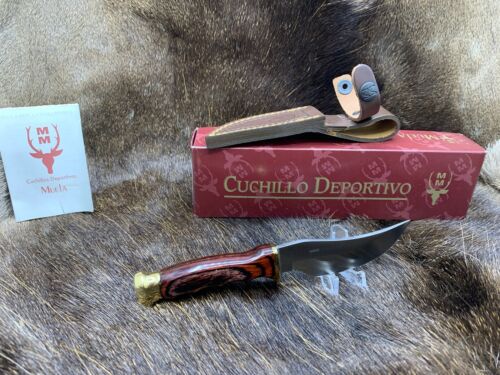 Muela 7 1/4" Kayak Bowie Knife Pakkawood Handles With Leather Sheath Mint 10 ++ - Picture 2 of 10