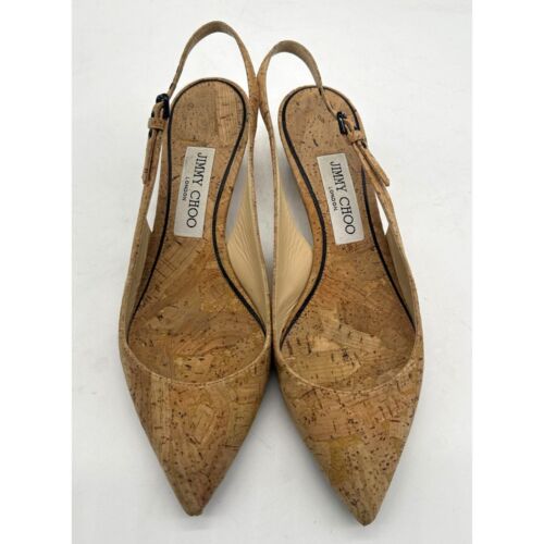 Jimmy Choo Pumps Womens Cork Nude Gemma Slingback Shoes Pointed Toe Size 37 US 6 - Picture 1 of 14