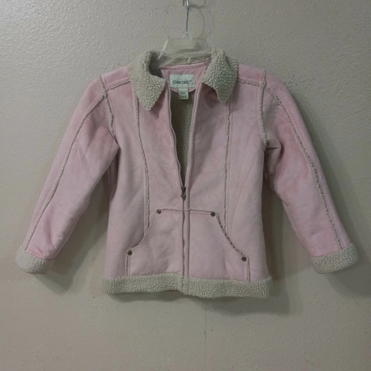 CHEROKEE Pink Jacket Size L Women Faux Suede/Fur Collar Full Zip