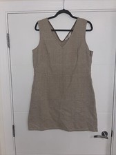 Apricot Beige Check Pinafore Dress Size XL 14/16 Winter Work Fashion Stylish Cas