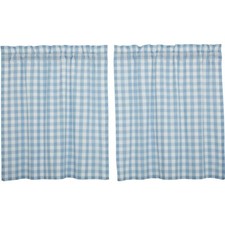 New French Country Cottage WHITE BLUE CHECK CAFE TIERS Curtains 36"