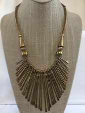 Brass Paddle Fringe Necklace 70’s Leather Cord Brass Hook Tribal 22”