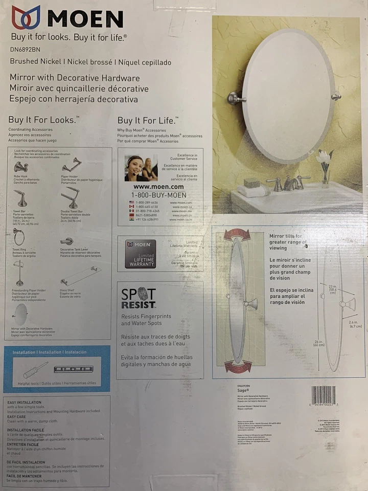 Espejo de níquel cepillado Moen DN6892BN Sage Foto 4 de 4