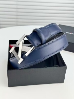 NEW KITON BELT 100% LEATHER BLUE/BIACK MEN S ''K'' BELT