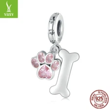 Fashion Women 925 Sterling Silver Dog paw & bone pendant Charm Jewelry Bracelets