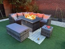 Image of Rosen 9 Seater Rattan Garden Furniture Corner Sofa Set With Aluminum Fire Pit Di