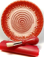 BonCera, All-in-one Premium Ceramic Garlic Grater Plate 4-Piece Set - Red Emb...