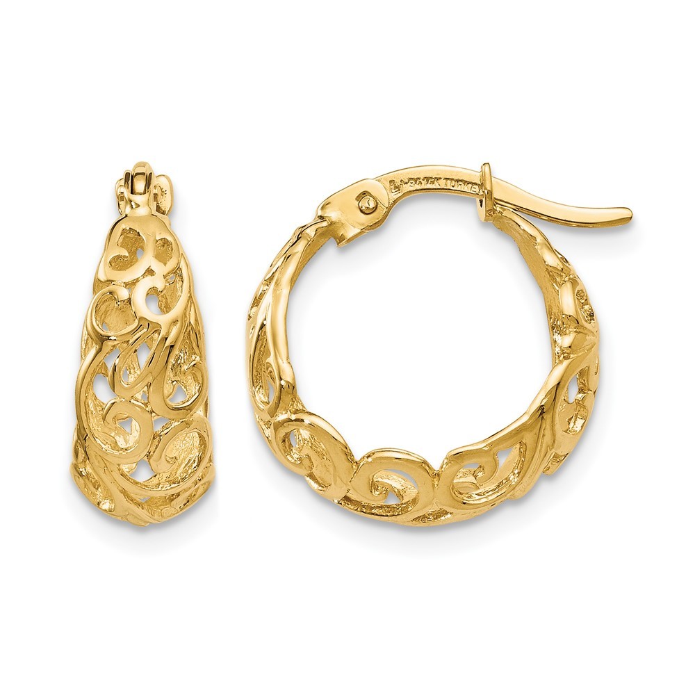 10K Yellow Gold Polished Hinged Hoop Earrings L-15 mm, W-6.25 mm