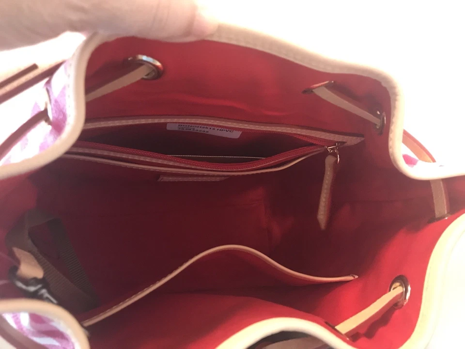 Dooney And Bourke Coated Cotton Hot Pink/White Gingham Drawstring Bag NWT - Image 3 of 4