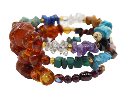Baltic Amber Turquoise & Multi-Color Stone Bead & Nugget Wrap Bracelet