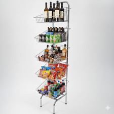 5 Tier Wire Basket Stand Display Rack Freestanding Retail Storage Bread Snacks