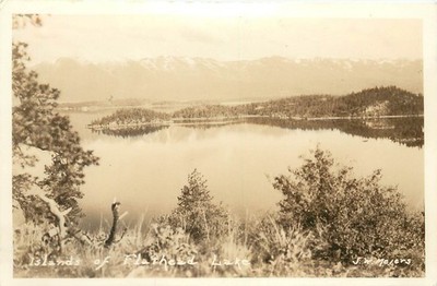 RPPC Postcard Islands Of The Flat Head Lake J.W. Meiers Polson Kalispell