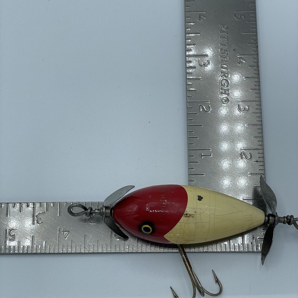 Leurre De Pêche Vintage South Bend Surf Oreno Toupie Bois Rouge Blanc 3