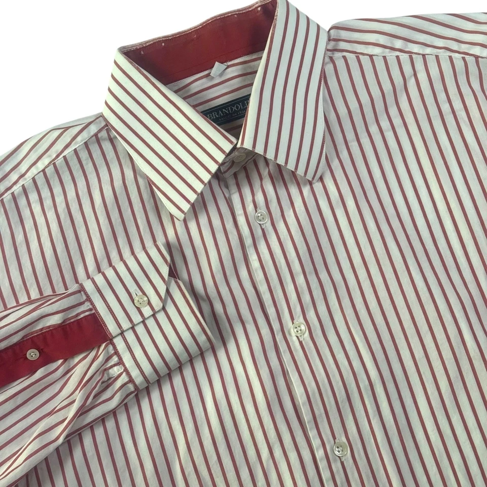 Vintage Brandolini Dress Shirt Red White Striped Italy Size 16.5 Christmas - Image 4 of 4